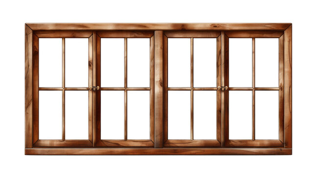 Brown wooden windows illustration Used to decorate the house and garden isolated on white transparent background, PNG File