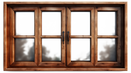 Brown wooden windows illustration Used to decorate the house and garden isolated on white transparent background, PNG File