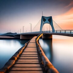 golden gate bridge at night. Denmark, Aarhus, Long exposure of Infinite Bridge and Aarhus Bay at...