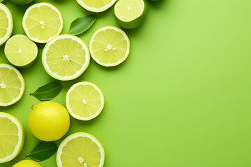 Citrus Fruits Background, concept of healthy eating, dieting, top down flat lay on Green Background