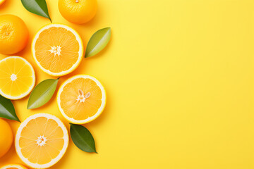 Citrus Fruits Background, concept of healthy eating, dieting, top down flat lay on Yellow Background