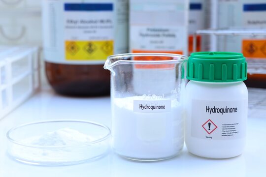 Hydroquinone in chemical container , chemical in the laboratory and industry