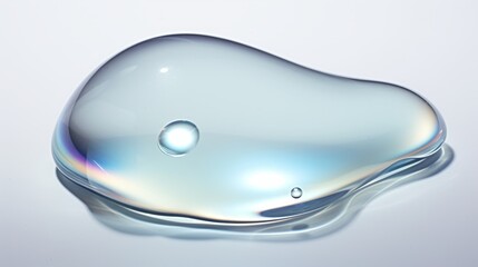 Closeup of a clean drop of water. Macro image of a transparent drop of liquid on bright background