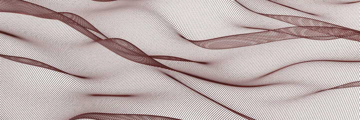 surface of long ash pink threads, wires bent in waves floating in space, abstract background, conceptual modern design art