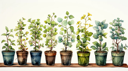 Watercolor illustration of a seedling pots on a white background. Farm life.
