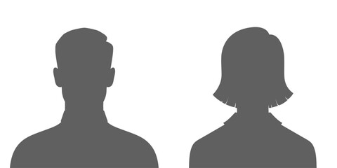 Avatars of a man and a woman. Silhouettes male and female. Profiles of abstract people. Unknown or anonymous persons. Vector illustration - obrazy, fototapety, plakaty