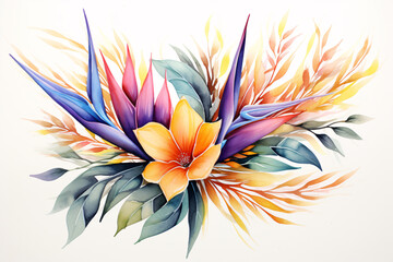 Obraz premium Watercolor Flowers Bouquets, illustration with green gold leaves centre on white background for wedding invitations, greetings, wallpapers, fashion, prints 