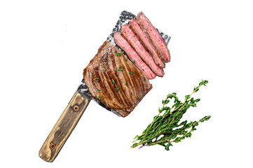 Sliced skirt beef meat steak  Transparent background. Isolated.
