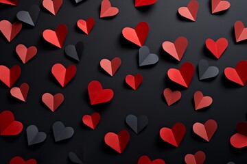 Valentine's day background with hearts on a black background.