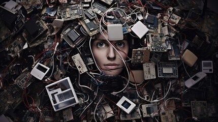 Pile of used electronic waste and garbage for recycling. Concept reuse and recycle.