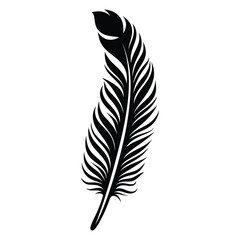 Obraz premium Black fluffy feather. Hand drawing vintage art realistic quill feathers for pen detailed isolated vector elegant silhouette sketch bird plume set