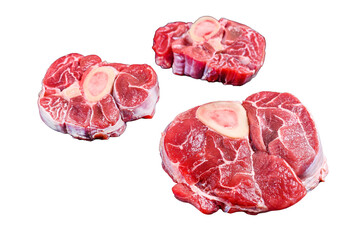 Fresh veal meat osso buco shank steak,  italian ossobuco.  Transparent background. Isolated.