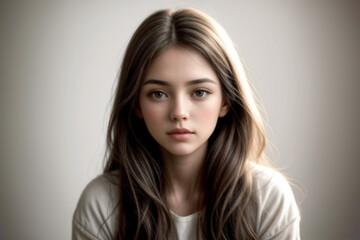 Fototapeta premium Portrait of Beautiful Mixed-Race Fair-Skin Young Women with Long Hair on Plain Background