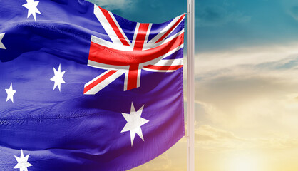 Waving flag of Australia in beautiful sky. Flag for independence day - Image