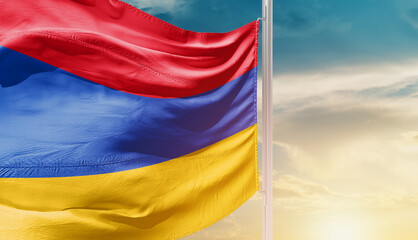 Waving flag of Armenia in beautiful sky. Flag for independence day - Image