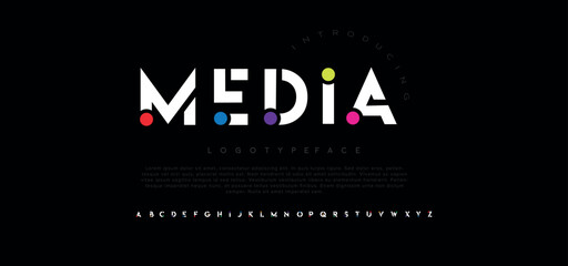 Media Modern, futuristic modern geometric font - obrazy, fototapety, plakaty