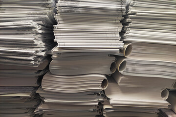 Stack of documents. Pile of waste documents earmarked for Recycling.