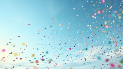 Colorful confetti on a sky background - obrazy, fototapety, plakaty