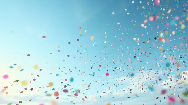 Colorful confetti on a sky background
