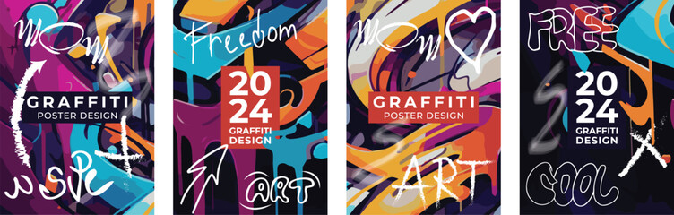 Vector illustration in graffiti style. Banner, poster, flyer, cover template. Set of vector posters. Wall art, drawing on the wall. Vector template, design elements. © Ivan