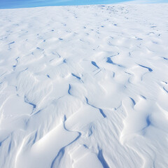 From above of smooth surface of white snow on sunny winter day as background, ai technology