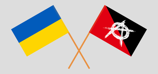 Crossed flags of Ukraine and anarchy. Official colors. Correct proportion