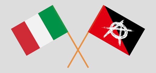 Crossed flags of Italy and anarchy. Official colors. Correct proportion
