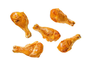 Smoked chicken leg drumsticks  Transparent background. Isolated.