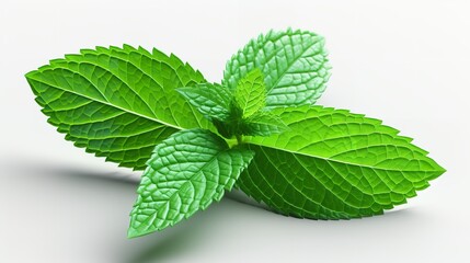 Close-up of a mint leaf on a white backdrop, fresh, close up, copy space, herbal, Generative AI.