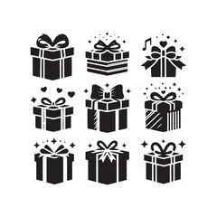 Gift Silhouette: Whimsical and Creative Shadows of Gifts, Adding a Playful Twist to Your Artwork - Gift black vector
