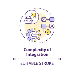 2D editable multicolor complexity of integration icon, simple isolated vector, thin line illustration representing cognitive computing.