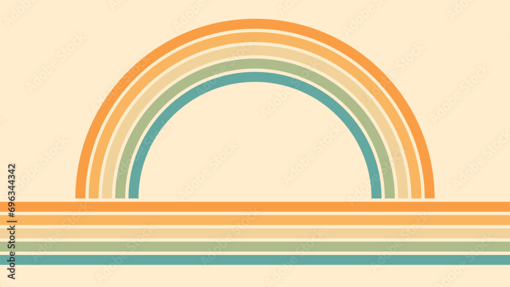 Wall mural abstract background of rainbow groovy wavy line design in 1970s hippie retro style. vector pattern r