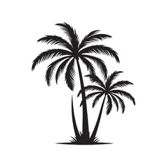 Fototapeta na wymiar Palm Tree Silhouette: Beautifully Rendered Silhouettes of Palm Trees, Perfect for Vacation Themes - Palm Tree Black Vector 