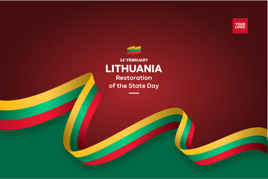 Lithuania restoration of the state day with flag background and 16th February logotype