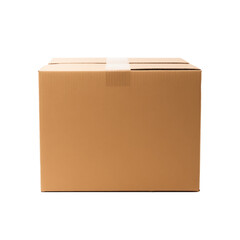 Brown packaging courier box isolated on transparent background - obrazy, fototapety, plakaty