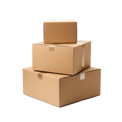 Obraz premium Stack of brown packaging boxes isolated on transparent background