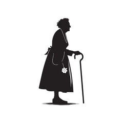 Old Lady Silhouette - Timeless Silhouette Portrait of a Thoughtful Grandmother, Elegantly Crafted in Vector - Old Lady Black Vector Old Woman Silhouette
