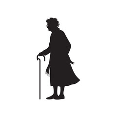 Old Lady Silhouette - Elegant and Timeless Shadow of a Wise Elderly Woman, Symbolizing the Beauty of Aging - Old Lady Black Vector Old Woman Silhouette

