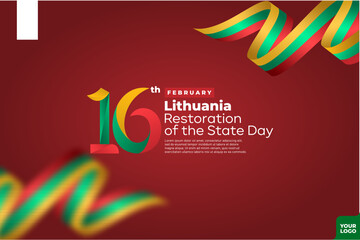 Lithuania restoration of the state day with flag background and 16th February logotype - obrazy, fototapety, plakaty