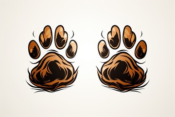 Prints of two dog paws on a white background.