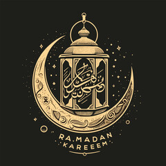 Vector ramadan kareem calligraphy. vector illustration of islamic holiday symbols. drawn lantern. arabic design background. handwritten greeting card, invitation etc.