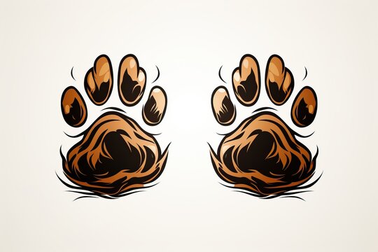 Prints of two dog paws on a white background.