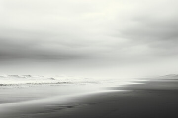 a black and white photo of a cape cod beach, in the style of minimalist abstracts, dutch landscapes, hazy, ethereal minimalism, large canvas sizes, samyang af 14mm