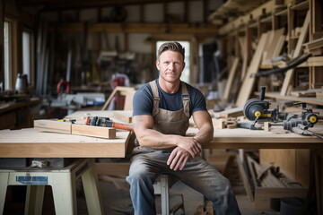 Portrait of a man worker in the carpentry workshop