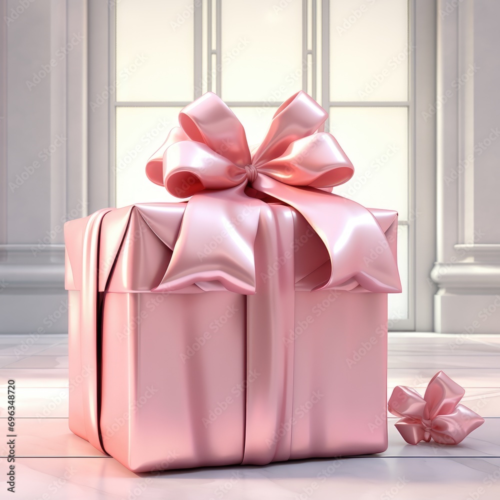 Wall mural A pink gift box with a pink bow on it