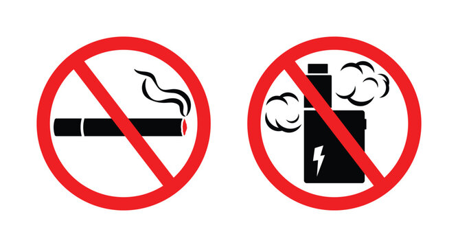 Set of no smoking icon vector and no vaping sign vector illustration isolated in white background