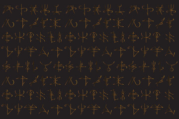 Illustration gradient line of the ancient letters on black background. - obrazy, fototapety, plakaty