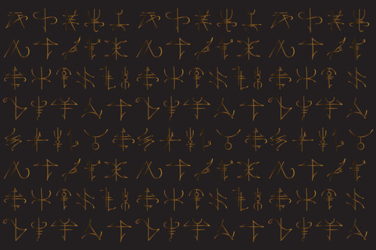 Illustration gradient line of the ancient letters on black background.