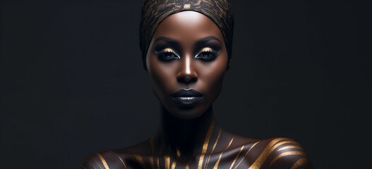 An African woman her jetblack skin high light - obrazy, fototapety, plakaty