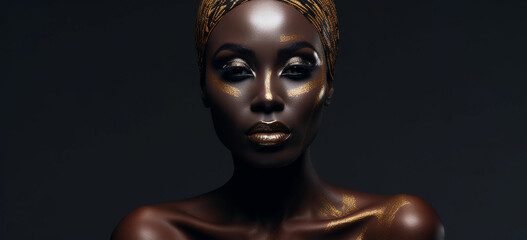 An African woman her jetblack skin high light